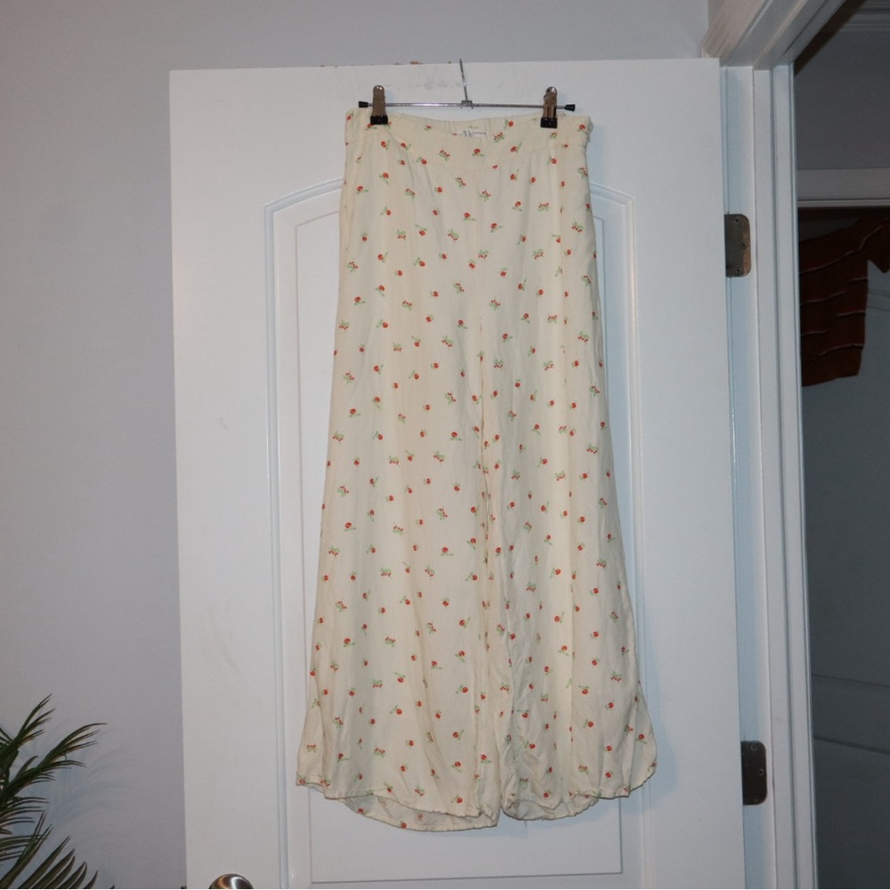 Anthropologie Cream Cherry Flowy Pants
